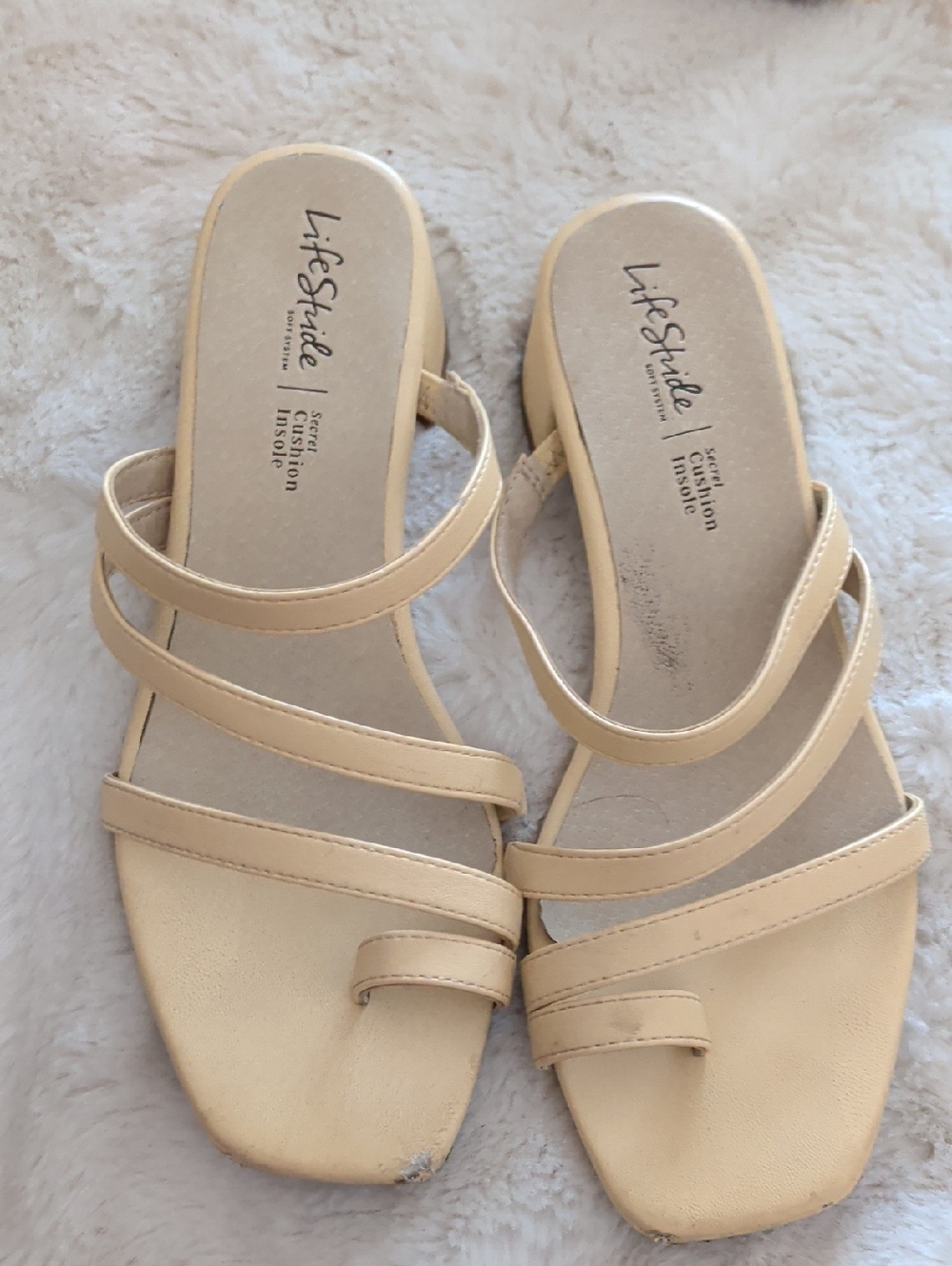 Life Stride Beige‎ Multi-Strap Slide Mules